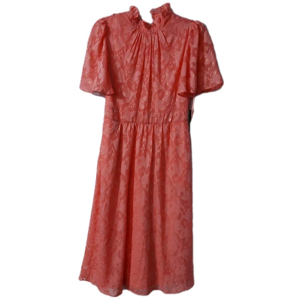 Maia Womens Dress Size 8 Pink Gold Ruffled Bright Flutter Sleeve Fairy